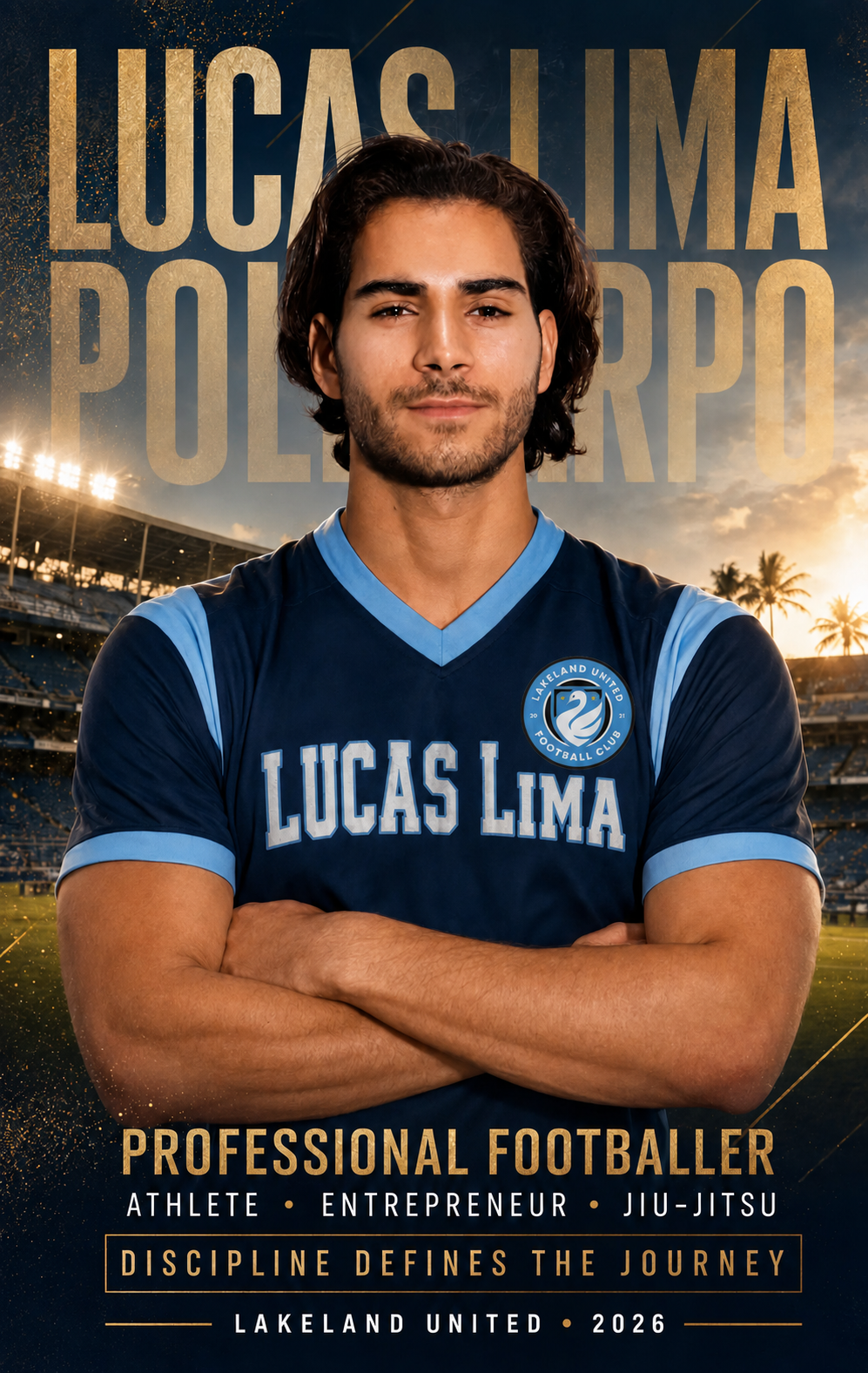 Official portrait of Lucas Lima Policarpo wearing the Lakeland United FC uniform